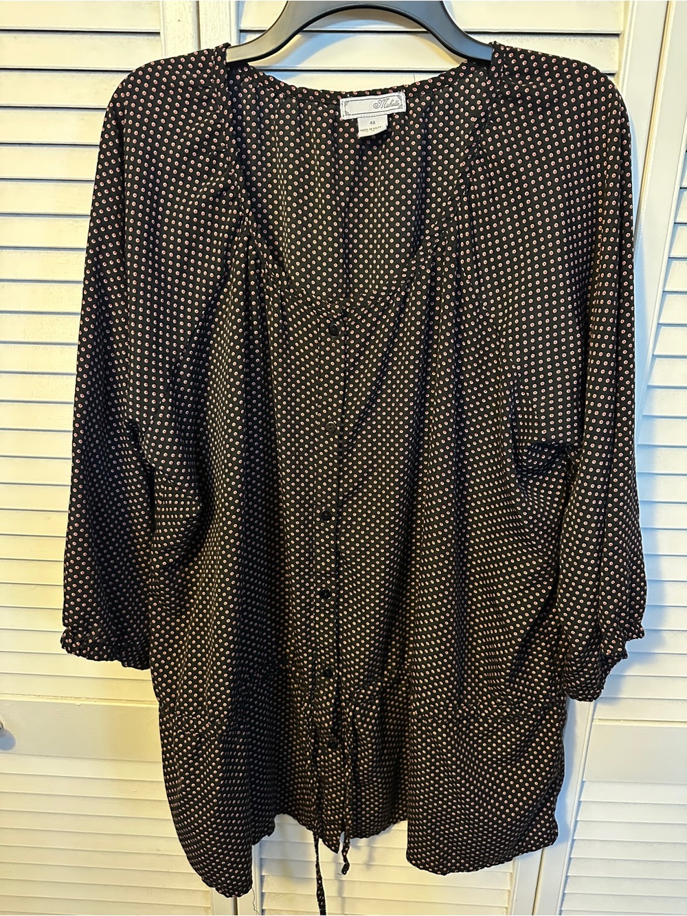 Michele Black Blouse with Polka Dot Print - Drawstring Waist